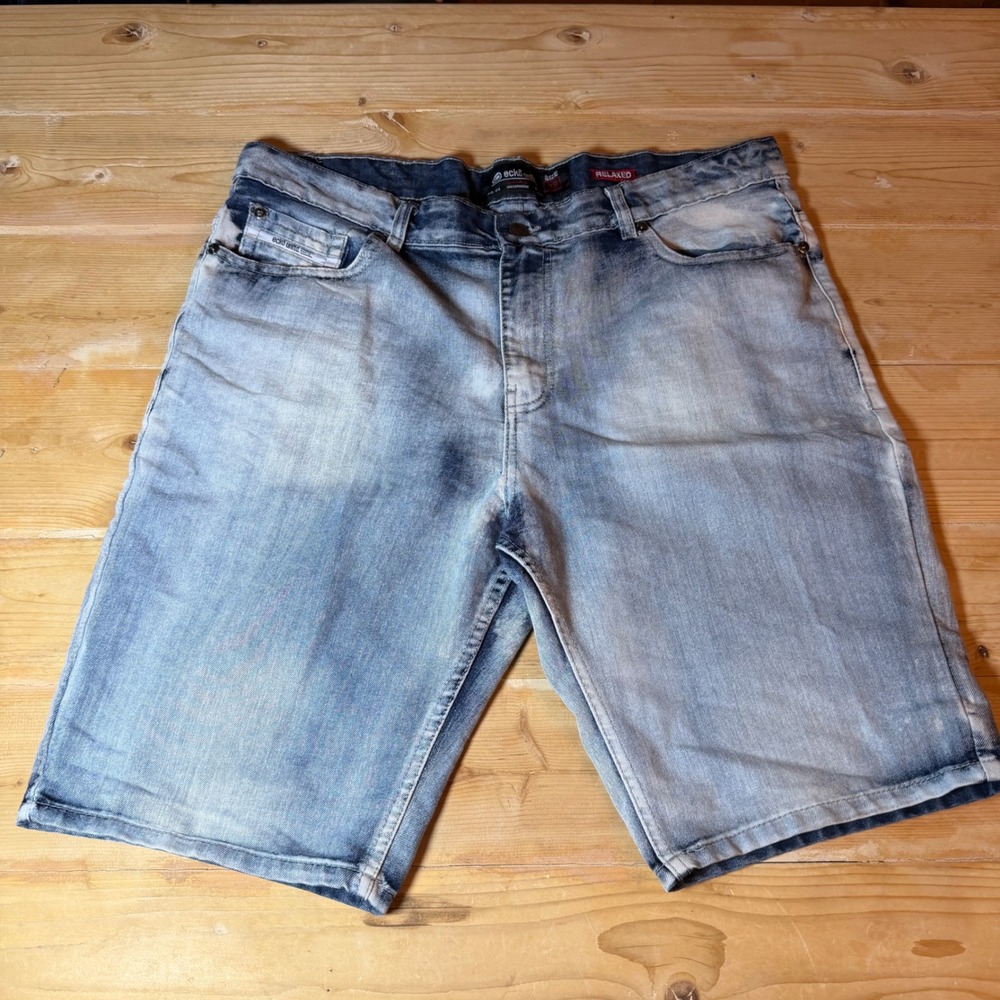 Ecko Unltd‎ Mens Relaxed Fit Denim Shorts Light Wash Blue Size 38 Rhino Logo